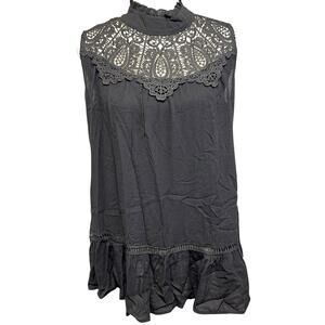 AndTheWhy Women's XS Black Victoria Lace Mock Neck Top New w Tags & Extra Button